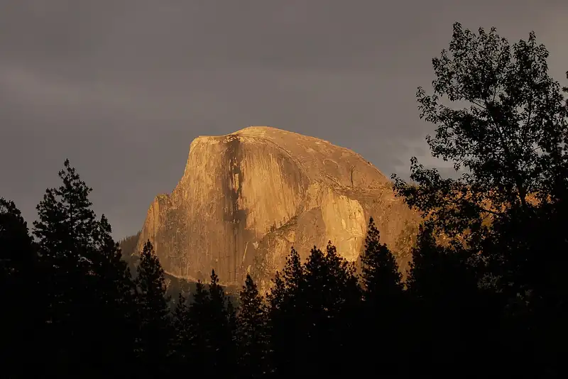 Half Dome at sunset in Yosemite National Park.