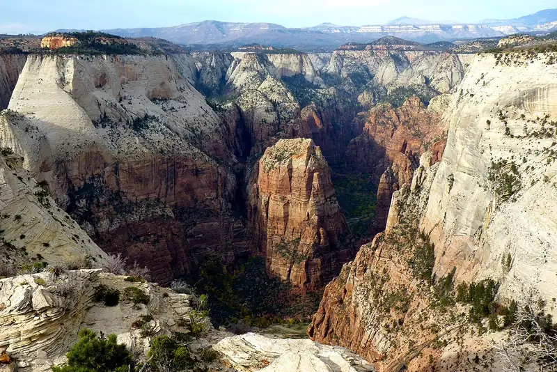 Angels Landing seen from the Deertrap Mountain Trail in Zion National Park.